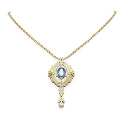 5.1 ctw Blue Topaz & Diamond Necklace 18K Yellow Gold