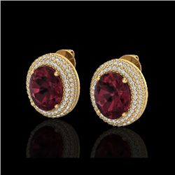 9 ctw Garnet & Micro Pave VS/SI Diamond Earrings 18K Yellow Gold