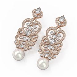 11.2 ctw Pear Cut Diamond and Pearl Earrings 18K Rose Gold