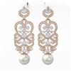Image 2 : 11.2 ctw Pear Cut Diamond and Pearl Earrings 18K Rose Gold