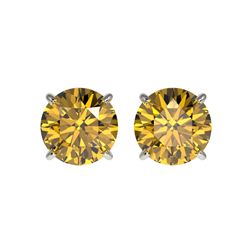 2.04 ctw Certified Intense Yellow Diamond Stud Earrings 10K White Gold
