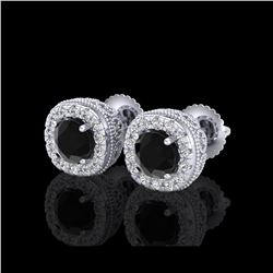 1.69 ctw Fancy Black Diamond Art Deco Stud Earrings 18K White Gold