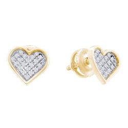 Sterling Silver Round Diamond Yellow-tone Heart Cluster Earrings 1/10 Cttw