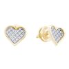 Image 1 : Sterling Silver Round Diamond Yellow-tone Heart Cluster Earrings 1/10 Cttw