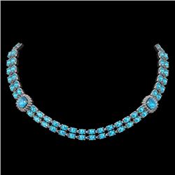 38.95 ctw Swiss Topaz & Diamond Necklace 14K White Gold