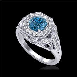 1.75 ctw Fancy Intense Blue Diamond Art Deco Ring 18K White Gold
