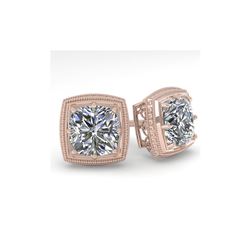1.0 ctw VS/SI Cushion Cut Diamond Stud Earrings Art Deco 18K Rose Gold