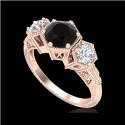 1.66 ctw Fancy Black Diamond Art Deco 3 Stone Ring 18K Rose Gold