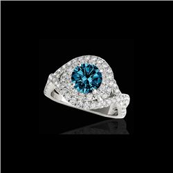 2 ctw SI Certified Blue Diamond Solitaire Halo Ring 10K White Gold
