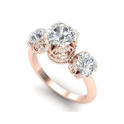 3 ctw VS/SI Diamond Art Deco 3 Stone Band 18K Rose Gold
