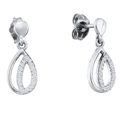 10kt White Gold Round Diamond Teardrop Dangle Screwback Earrings 1/8 Cttw