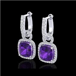 7 ctw Amethyst & Micro Pave VS/SI Diamond Earrings 18K White Gold