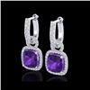 Image 1 : 7 ctw Amethyst & Micro Pave VS/SI Diamond Earrings 18K White Gold