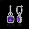 Image 2 : 7 ctw Amethyst & Micro Pave VS/SI Diamond Earrings 18K White Gold