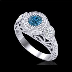 1.06 ctw Fancy Intense Blue Diamond Art Deco Ring 18K White Gold