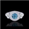 Image 2 : 1.06 ctw Fancy Intense Blue Diamond Art Deco Ring 18K White Gold