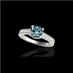 1.2 ctw SI Certified Fancy Blue Diamond Antique Ring 10K White Gold