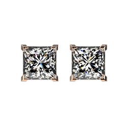 2 ctw Certified VS/SI Quality Princess Diamond Stud Earrings 10K Rose Gold