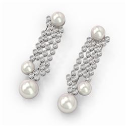 5.76 ctw Diamond Designer Pearl Earrings 18K White Gold