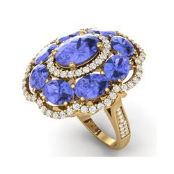 15.24 ctw Tanzanite & VS Diamond Ring 18K Yellow Gold