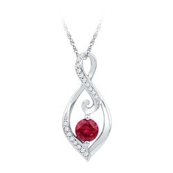 Sterling Silver Round Lab-Created Ruby Diamond Infinity Pendant 3/4 Cttw