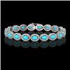 Image 1 : 11.40 ctw Turquoise & Diamond Micro Pave Halo Bracelet 10K White Gold