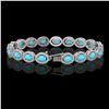Image 2 : 11.40 ctw Turquoise & Diamond Micro Pave Halo Bracelet 10K White Gold