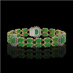14.05 ctw Jade & Diamond Bracelet 14K Yellow Gold