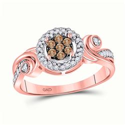 10kt Rose Gold Round Brown Diamond Fashion Cluster Ring 1/4 Cttw