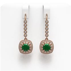 5.1 ctw Certified Emerald & Diamond Victorian Earrings 14K Rose Gold