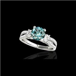 1.5 ctw SI Certified Fancy Blue Diamond 3 Stone Ring 10K White Gold