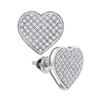 Image 1 : 10kt White Gold Round Diamond Heart Cluster Screwback Earrings 1/3 Cttw