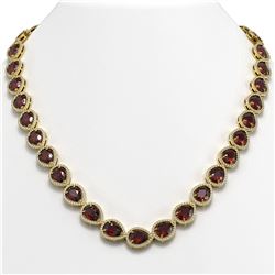 36.8 ctw Garnet & Diamond Micro Pave Halo Necklace 10K Yellow Gold