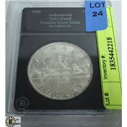 1960 CANADIAN SILVER DOLLAR- AUTHENTICATED