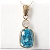Image 2 : 28) 10K YELLOW GOLD BLUE ZIRCON & DIAMOND PENDANT