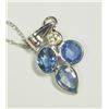 Image 1 : 30) 14K WHITE GOLD SAPPHIRE & DIAMOND PENDANT W/