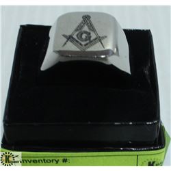 SILVER MASONIC SYMBOL RING - SIZE 15