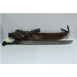 VINTAGE MACHETE WITH CUSTOM LEATHER SHEATH