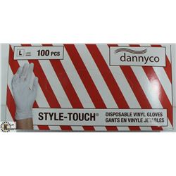BOX OF DANNYCO STYLE-TOUCH VINYL GLOVES SZ LARGE
