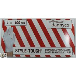 BOX OF DANNYCO STYLE-TOUCH VINYL GLOVES SZ LARGE
