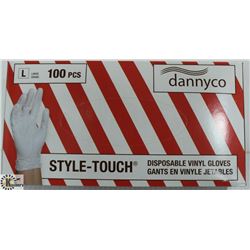 BOX OF DANNYCO STYLE-TOUCH VINYL GLOVES SZ LARGE