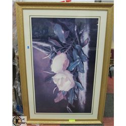 GOLD TONE FRAMED FLOWER PICTURE 50" X 35"