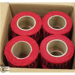 CASE WITH 8 ROLLS OF FABRIC FLAGGING IN RED
