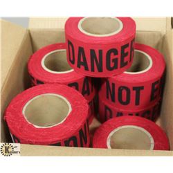 CASE WITH 8 ROLLS OF FABRIC FLAGGING IN RED