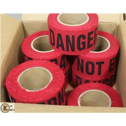 CASE WITH 8 ROLLS OF FABRIC FLAGGING IN RED