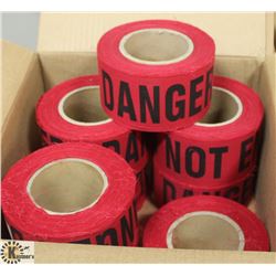 CASE WITH 8 ROLLS OF FABRIC FLAGGING IN RED