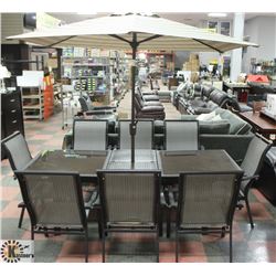 LARGE PATIO TABLE WITH 6 CHAIR AND UMBRELLA