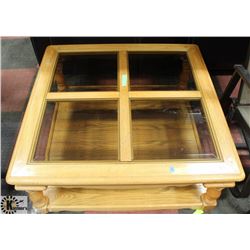 SOLID OAK AND GLASS TOP COFFEE TABLE
