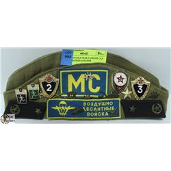 RUSSIAN COLD WAR TANKERS CAP WITH BADGES AND PINS