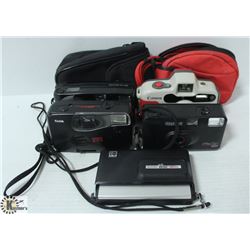 BOX OF ASSORTED CAMERAS, SOME WITH CARRYING CASES